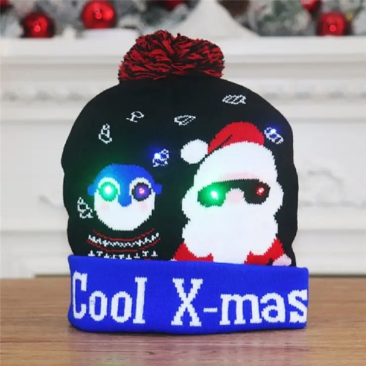 Gorro de invierno con pompón luminoso navideño con bombillas LED - COOL X-MAS