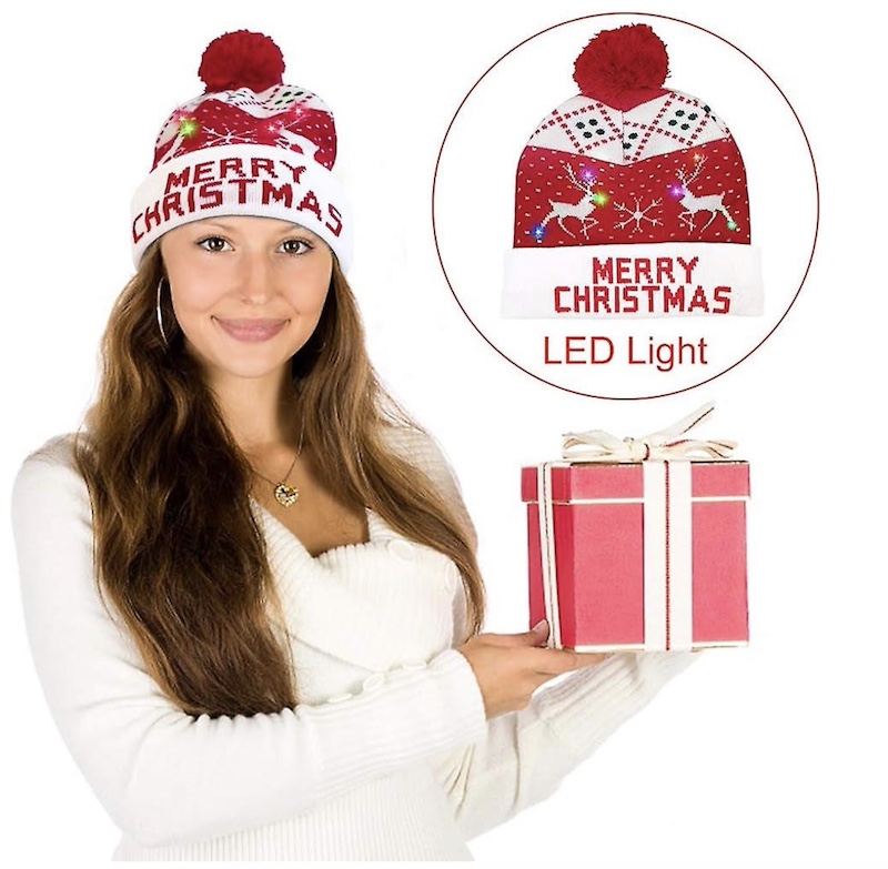 Gorro de invierno con pompón luminoso navideño con bombillas LED - FELIZ NAVIDAD