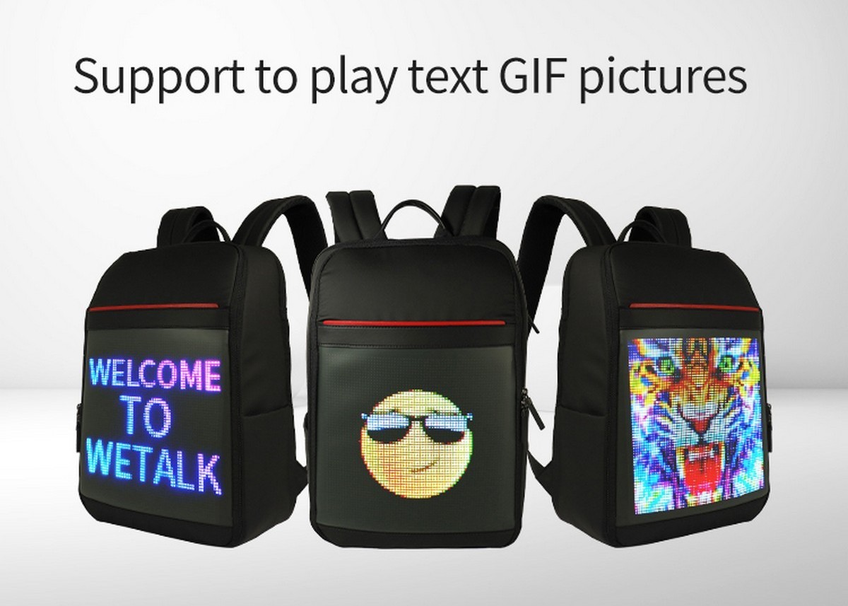 mochila inteligente con reproducción de imágenes en pantalla LED y GIF