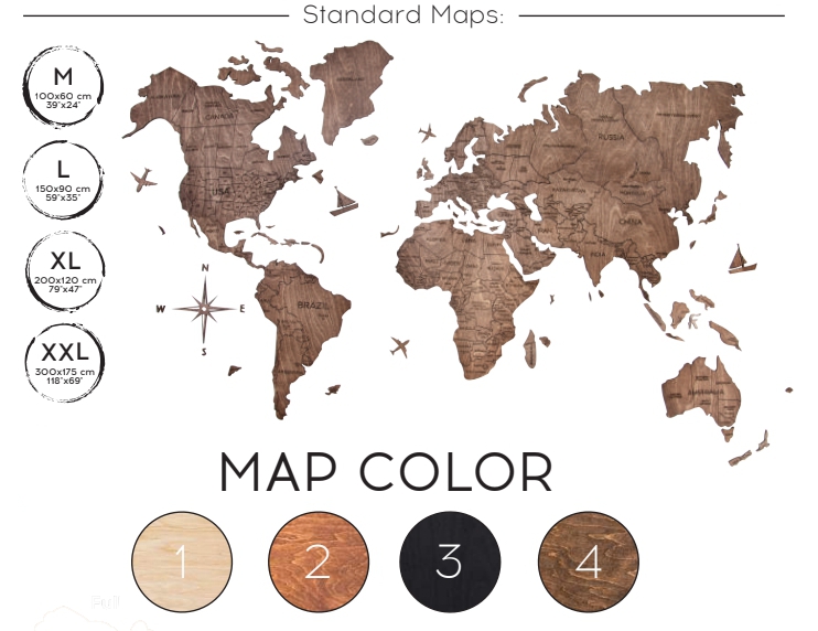 Mapa de viaje del mundo de madera clara talla XL