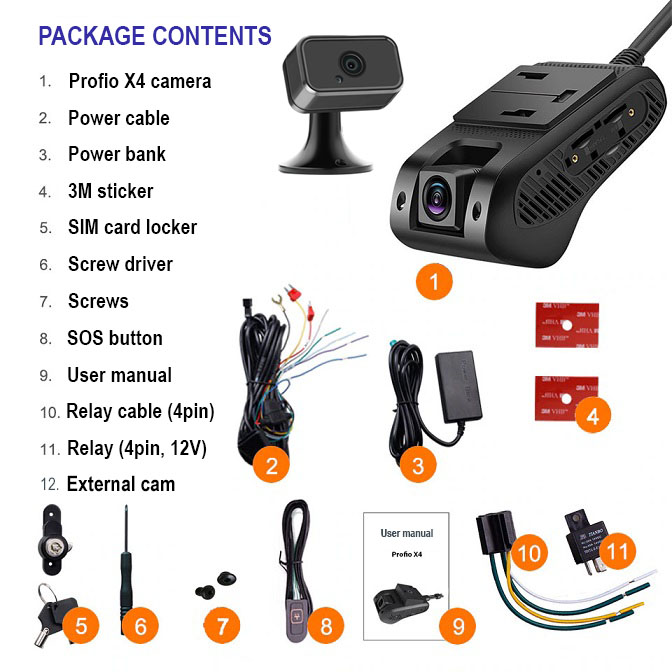 contenido del paquete profio tracking cam x4